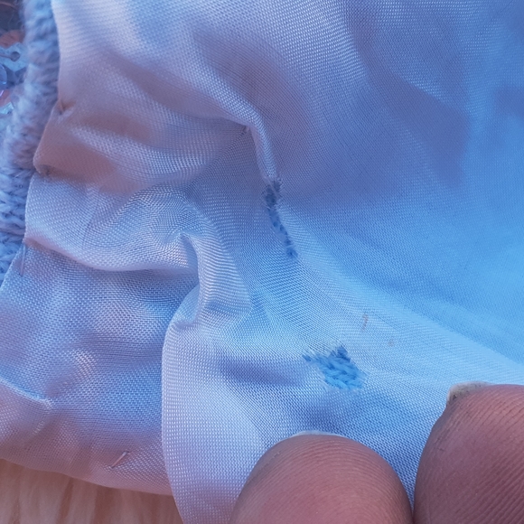 VTG 60s Hand Beaded Blue Sequin Wool Party Evening blouse sleeveless Top S M - Picture 9 of 14